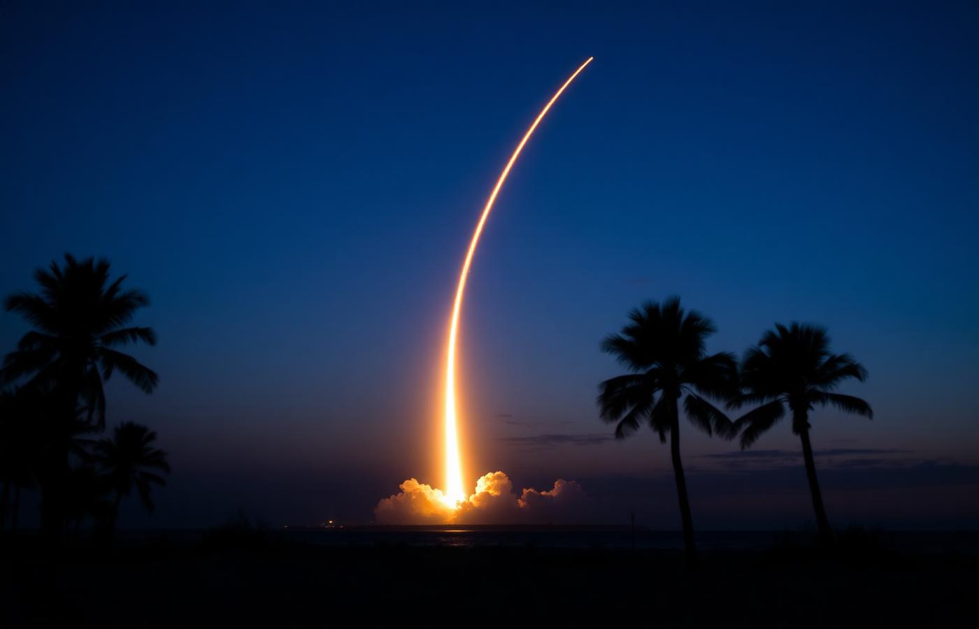 Rocket launches over the Atlantic.